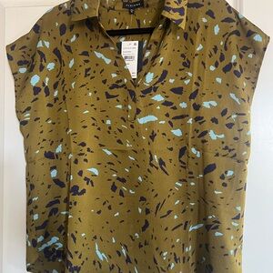 Pleione Mustard and Light Blue Button Down Shirt